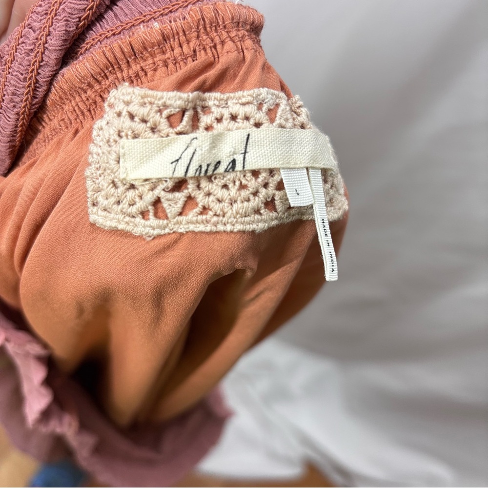 Floreat Boho Sweet Lace Peasant Embroidered Dress Dusty Rose-Peach Gauze Large - Picture 8 of 16